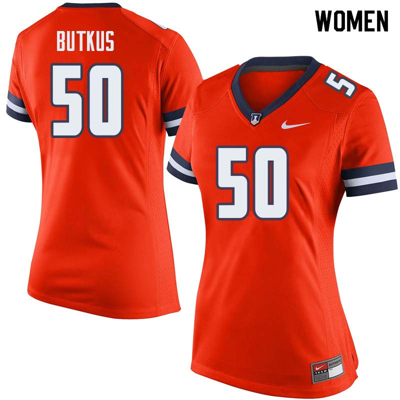 Women #50 Dick Butkus Illinois Fighting Illini College Football Jerseys Sale-Orange